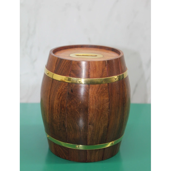 Nevamel Pirinç Ahşap Fıçı Kumbara