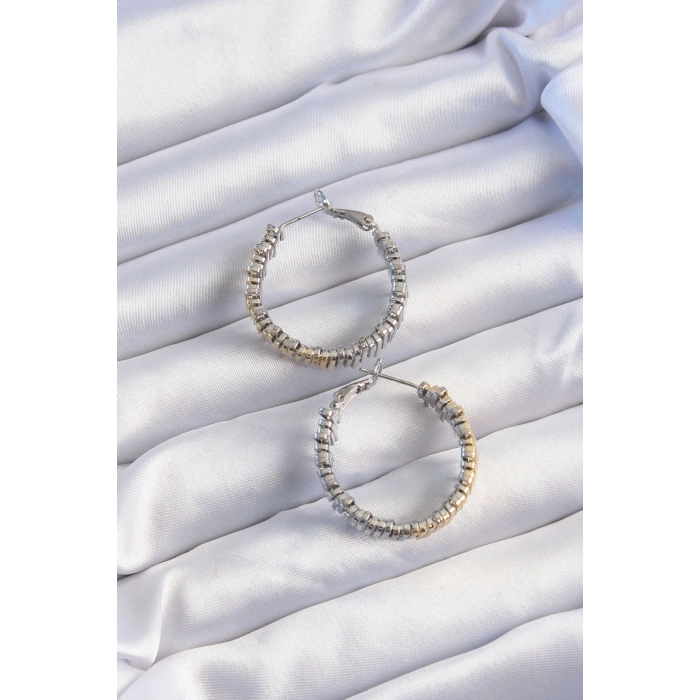 Nevamel® Pirinç Gold Gümüş Renkli Tırtıklı Halka Küpe 5886