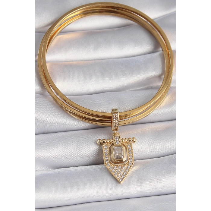 Nevamel® Pirinç Gold Renk Baget Zirkon Taşlı Ajda Charm 5886