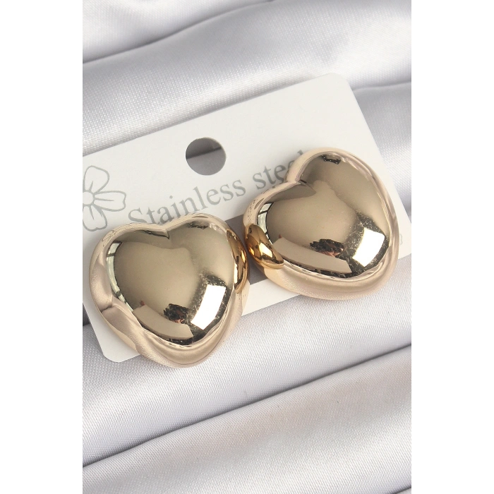 Nevamel® Pirinç Gold Renk Bombe Kalp Model Kadın Küpe 5886