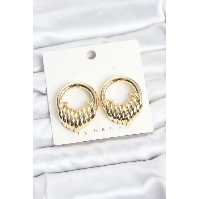 Nevamel® Pirinç Gold Renk Halka Sarmal Model Vintage Kadın Küpe 5886