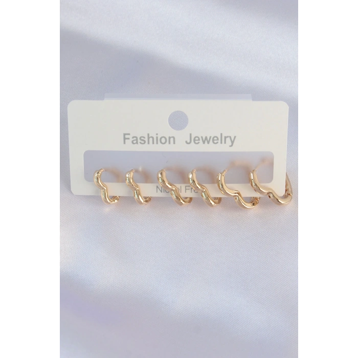 Nevamel® Pirinç Gold Renk Kalp Model Küpe Seti 5886
