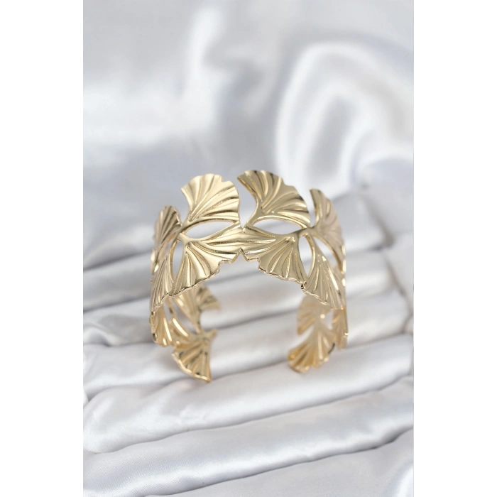 Nevamel® Pirinç Gold Renk Levha Yelpaze Model Kadın Bileklik 5886
