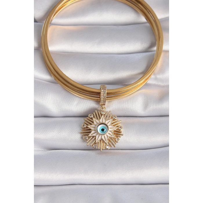 Nevamel® Pirinç Gold Renk Nazar Boncuklu Saçaklı Yıldız Figür Ajda Charm 5886