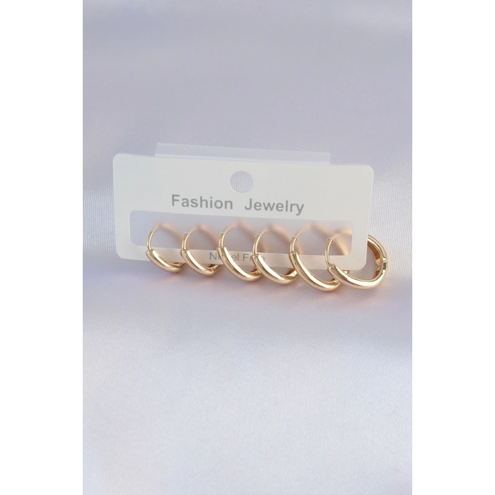 Nevamel® Pirinç Gold Renk Oval Küpe Seti 5886