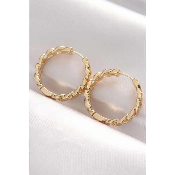 Nevamel® Pirinç Gold Renk Zincir Model Halka Küpe 5886