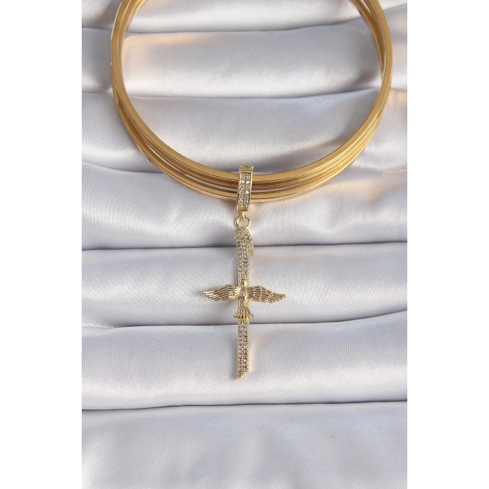 Nevamel® Pirinç Gold Renk Zirkon Taş Detaylı Elif Model Anka Kuşu Figür Ajda Charm 5886