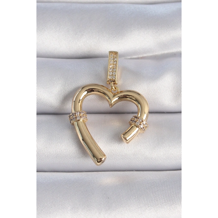 Nevamel® Pirinç Gold Renk Zirkon Taş Detaylı Kalp Figür Ajda Charm 5886