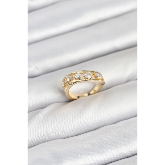 Nevamel® Pirinç Gold Renk Zirkon Taşlı Kadın Yüzük 5886