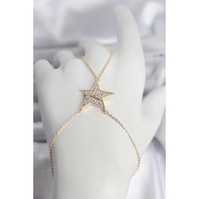 Nevamel® Pirinç Gold Renk Zirkon Taşlı Yıldız Model Kadın Şahmeran 5886