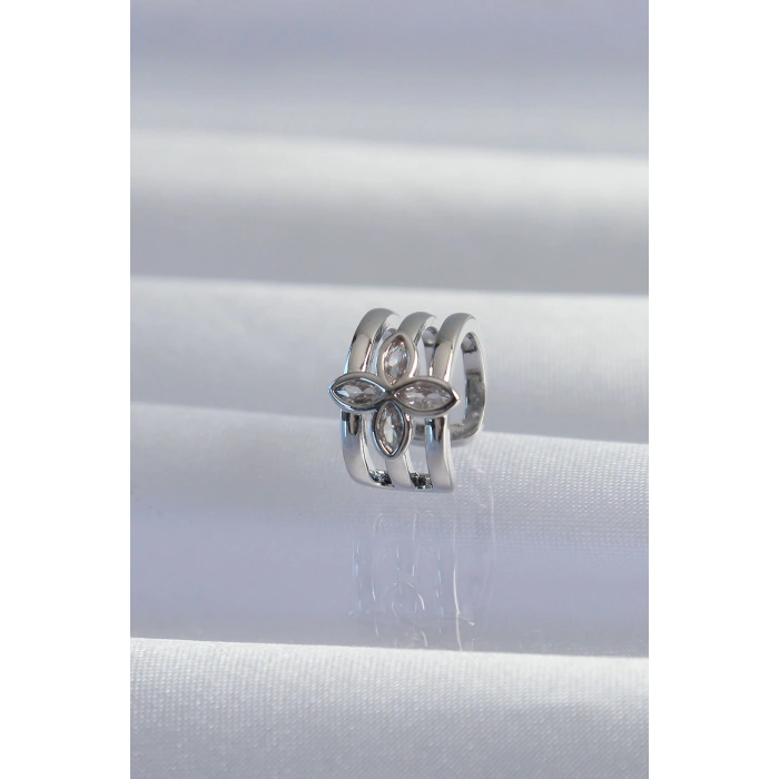 Nevamel® Pirinç Gümüş Renk Yonca Earcuff Küpe 5886