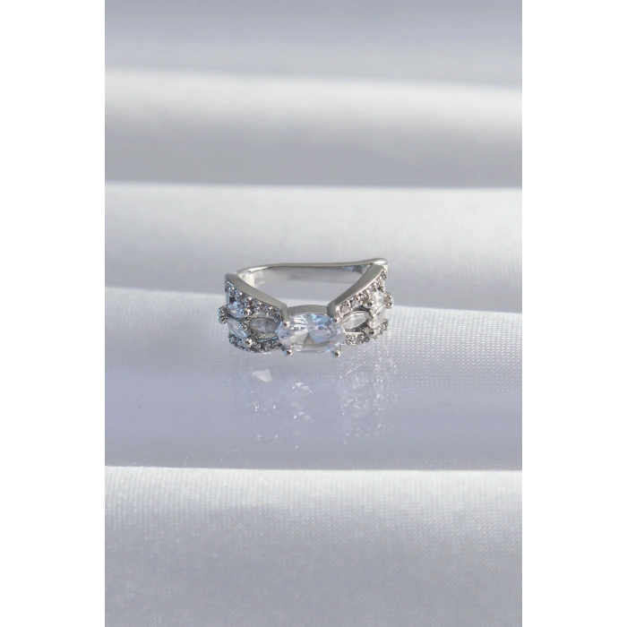 Nevamel® Pirinç Gümüş Renk Zirkon Taş Kaplama Earcuff Küpe 5886