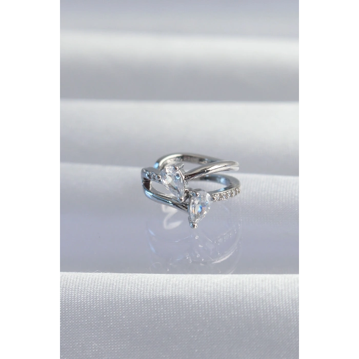 Nevamel® Pirinç Gümüş Renk Zirkon Taşlı Damla Earcuff Küpe 5886