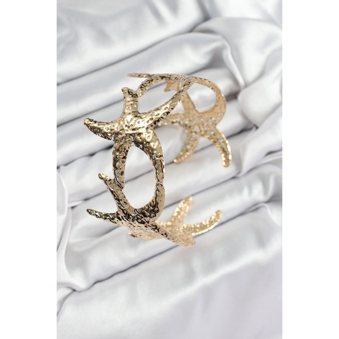 Nevamel® Pirinç Sıralı Deniz Yıldızı Model Gold Renk Kadın Pazu Bileklik 5886