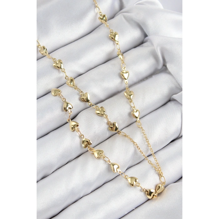 Nevamel® Pirinç Zirkon Taşlı Kalp Model Gold Renk Y Kolye 5886