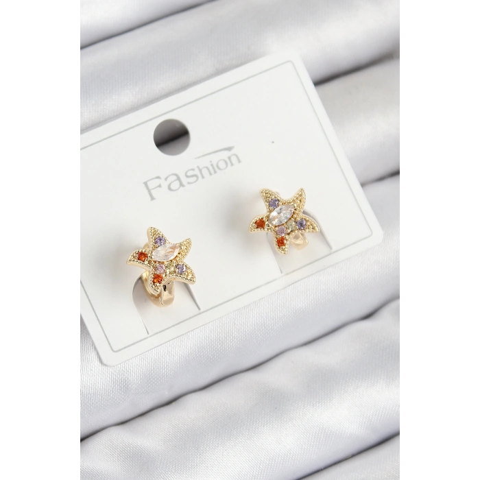 Nevamel® Pirinç Zirkon Taşlı Yıldız Model Gold Renk Çocuk Küpe 5886