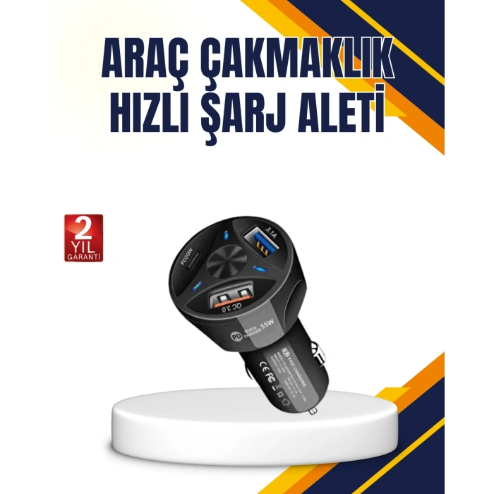 Nevamel® Polygold Quick Charger 55W Araç Şarj Cihazı PD USB C Destekli