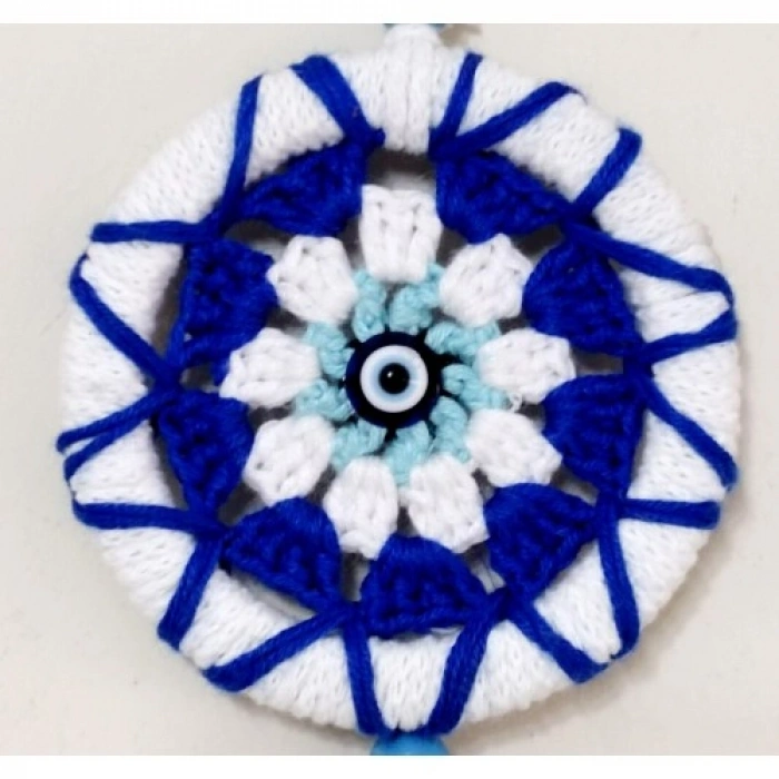 Nevamel Ponponlu Nazar Boncuğu Desenli El Yapımı Mini Kapı Süsü