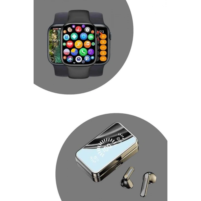 Nevamel Powerbank Aynalı Bluetooth Kulaklık Ve Akıllı Saat Seti ANC Özelliği Dokunamatik