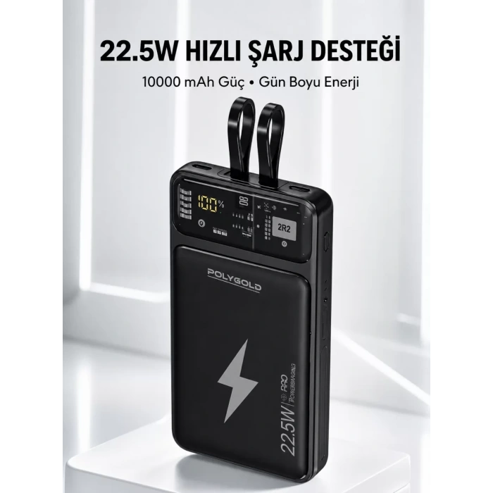 Nevamel® Powerbank Hızlı Şarj 10000 mAh Dahili Kablo Yeni Nesil