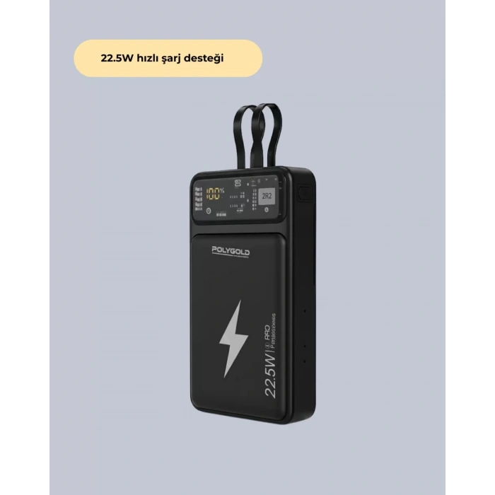 Nevamel® Powerbank Hızlı Şarj 10000 mAh Dahili Kablo Yeni Nesil