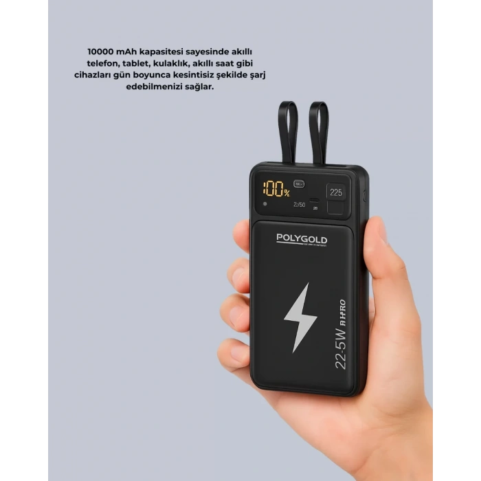 Nevamel® Powerbank Hızlı Şarj 10000 mAh Dahili Kablo Yeni Nesil