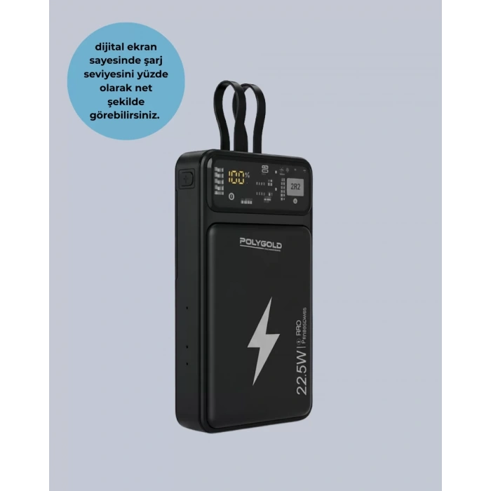 Nevamel® Powerbank Hızlı Şarj 10000 mAh Dahili Kablo Yeni Nesil