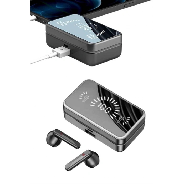 Nevamel Powerbankli Bluetooth Kulaklık Yüksek Ses Aynalı Çift Dijital Gösterge Ekranı