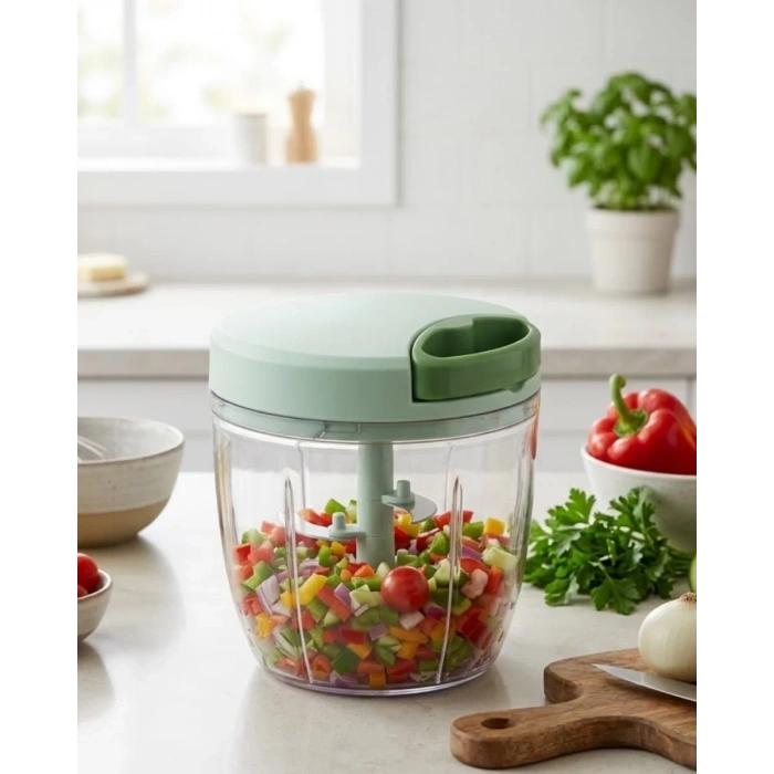 Nevamel® Pratik İpli Mutfak Doğrayıcısı Sebze Soğan Sarımsak Doğrayıcı