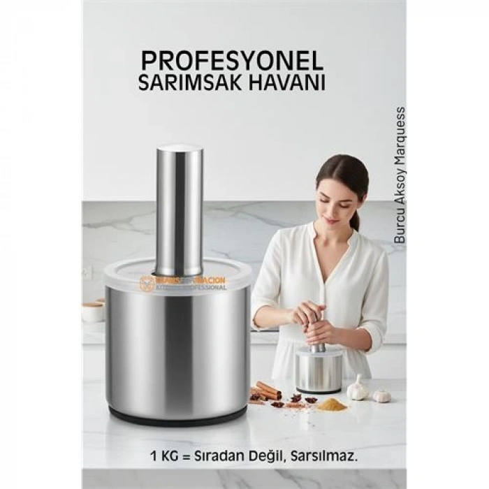 Nevamel® Profesyonel Ezici Sarımsak Havanı Seti -  Mutfak Tipi Baharat Havanı  304 Paslanmaz Çelik