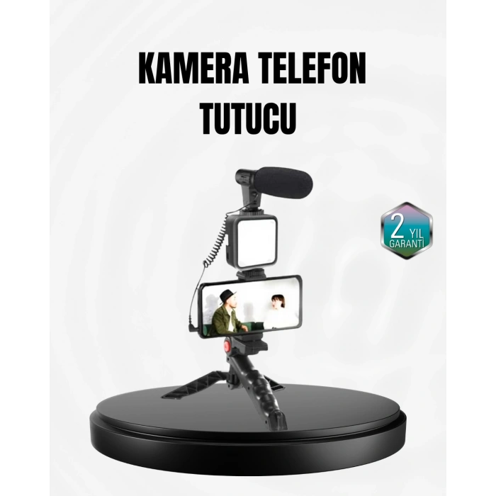 Nevamel® Profesyonel Vlog Çekim Kiti LED Işıklı Tripod Mikrofonlu Telefon Seti