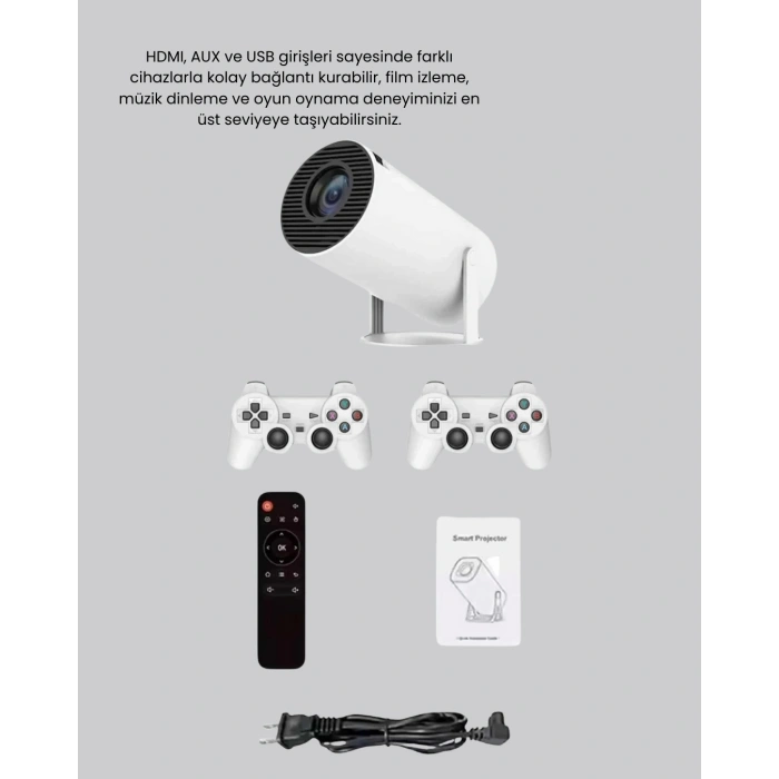 Nevamel® Projeksiyon Cihazı 4K Destekli Kablosuz Bağlantılı Bluetooth 5.0