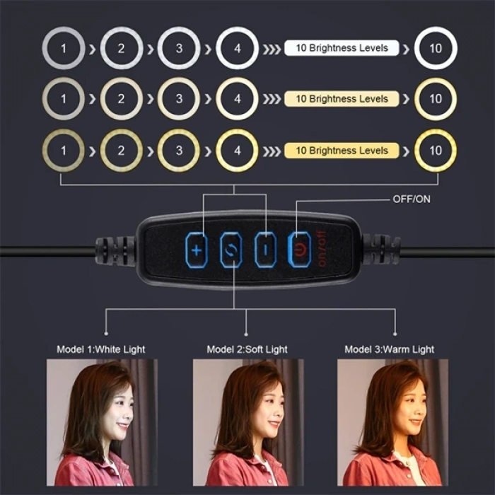 Nevamel PULUZ 1.1M Çift Telefon tutucu 6.2CM Led Işık Stand YoutuberCanlı Yayın Selfie TikTok Makeup-(5775)