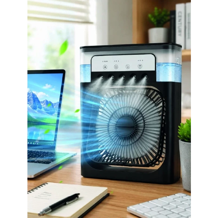 Nevamel® Püskürtmeli Masaüstü Fan 5 Başlıklı Serinletici 600 ml Su Haznesi 3 Kademe Fan Type-C Bağlantı