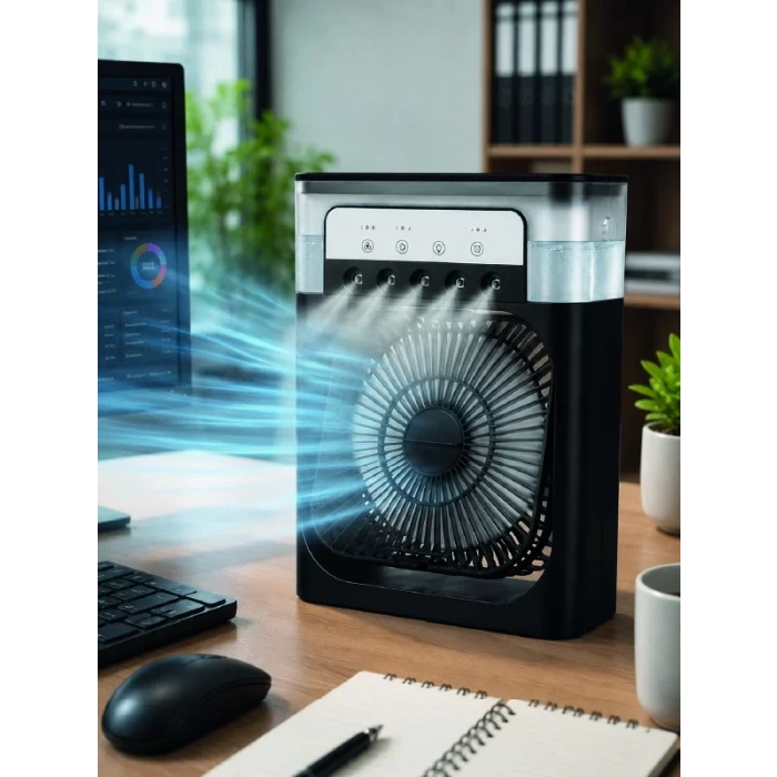 Nevamel® Püskürtmeli Masaüstü Fan 5 Başlıklı Serinletici 600 ml Su Haznesi 3 Kademe Fan Type-C Bağlantı
