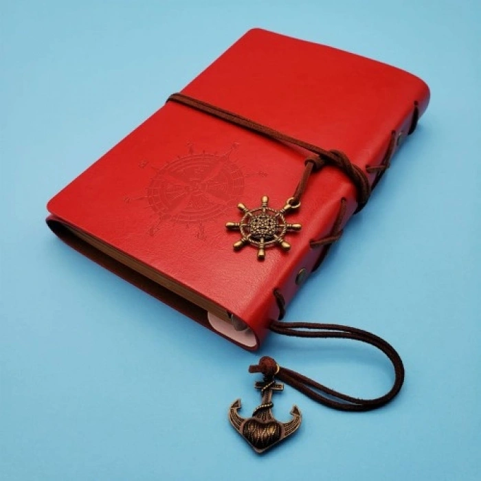 Nevamel  Pusula Tasarımlı Kırmızı Deri Defter