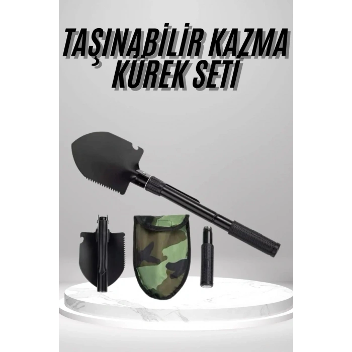 Nevamel® Pusulalı Katlanabilen Portatif Çantalı Mini Kazma Kürek Seti