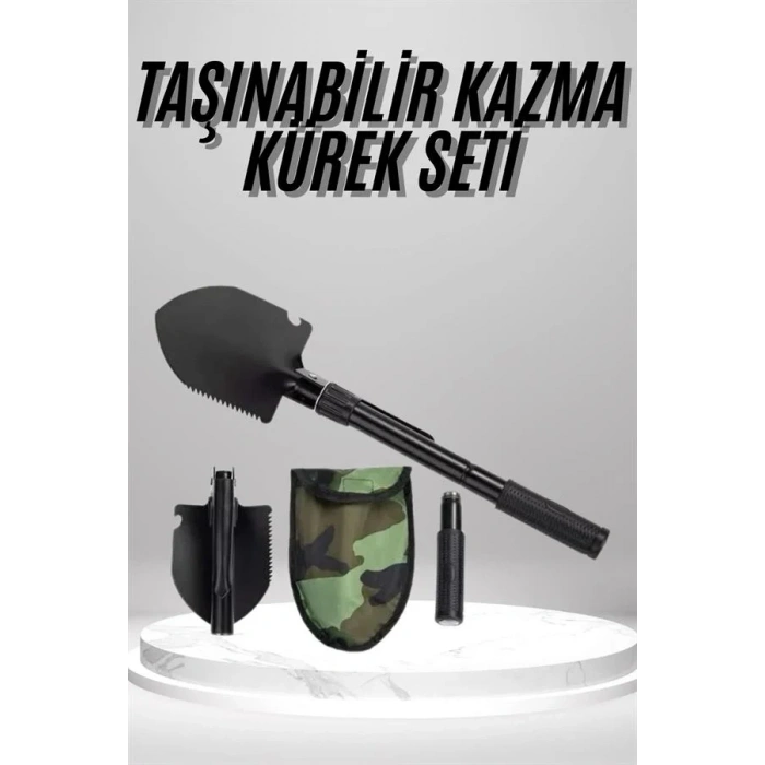 Nevamel® Pusulalı Katlanabilen Portatif Çantalı Mini Kazma Kürek Seti