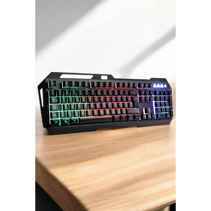 Nevamel Q Klavye RGB Işıklı Klavye Ve Mouse Seti Kablolu Mouse Hediyeliş