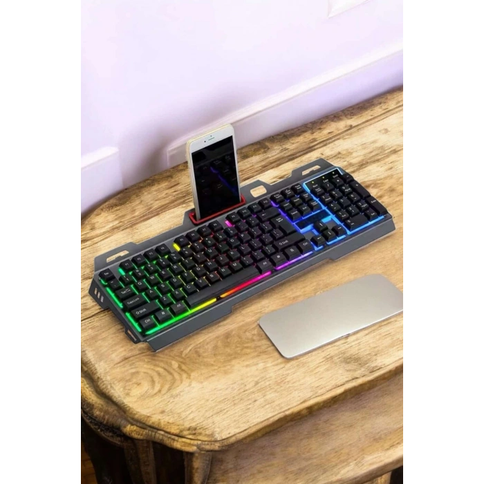 Nevamel Q Klavye RGB Işıklı Klavye Ve Mouse Seti Kablolu Mouse Hediyeliş