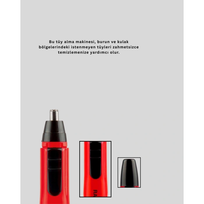 Nevamel® Raks Kırmızı Tüy Temizleme Cihazı Kulak Burun Pilli Ergonomik