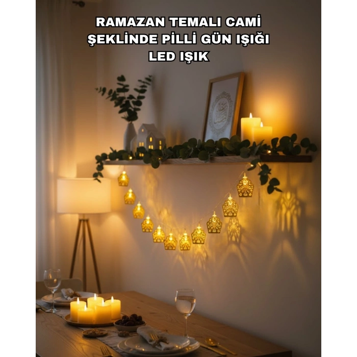 Nevamel® Ramazan Bayram Süslemesi İçin LED Işık Cami Figürlü Dekoratif Tasarım