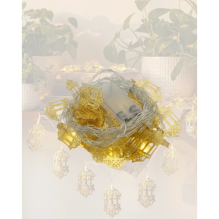Nevamel® Ramazan Işıkları Pilli Altın Fener Tasarımlı Dekoratif LED Aydınlatma