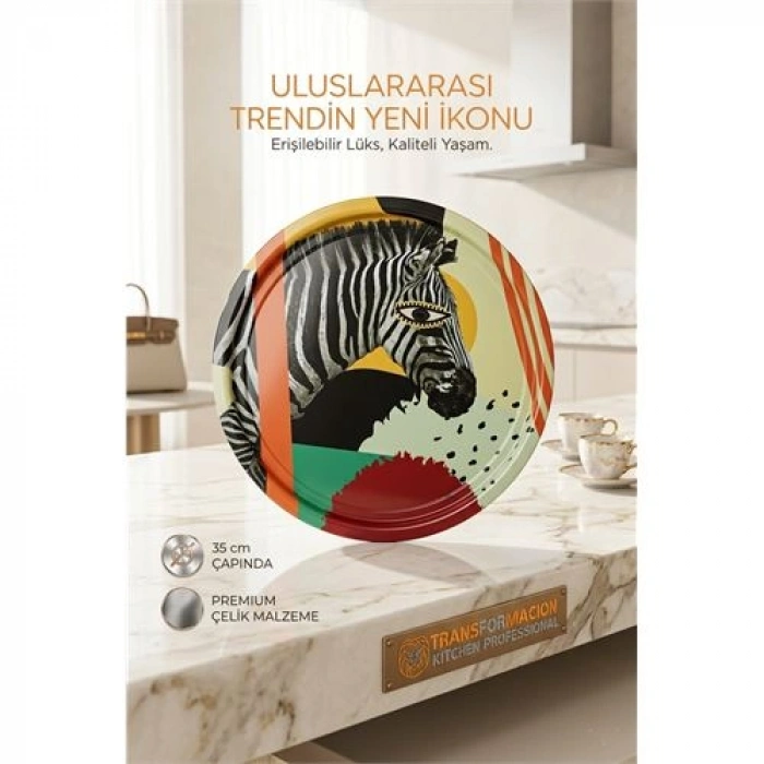 Nevamel® Rebel Sanatsal Tasarım Sunum Tepsisi - 35 cm Iconic Zebra Frida Keller Serisi 722987