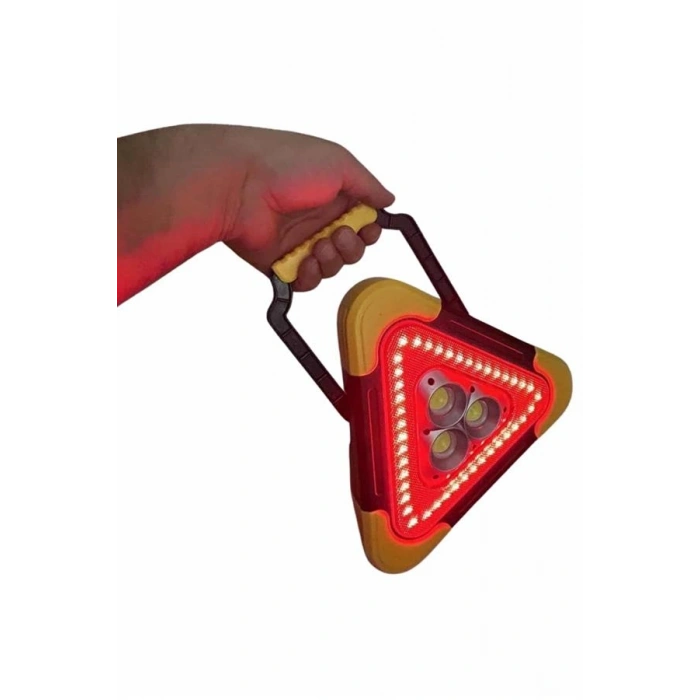 Nevamel® Reflektör Güneş Panelli Solarlı Şarjlı Üçgen Işıklı Trafik Reflektör Fener