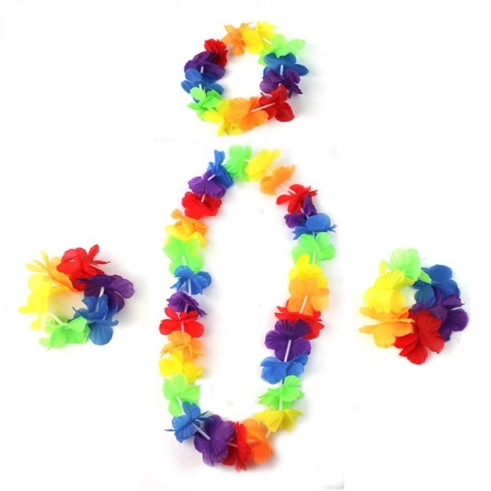 Nevamel Rengarenk Hawaii Kolye Taç Bileklik Seti - 4 Parça