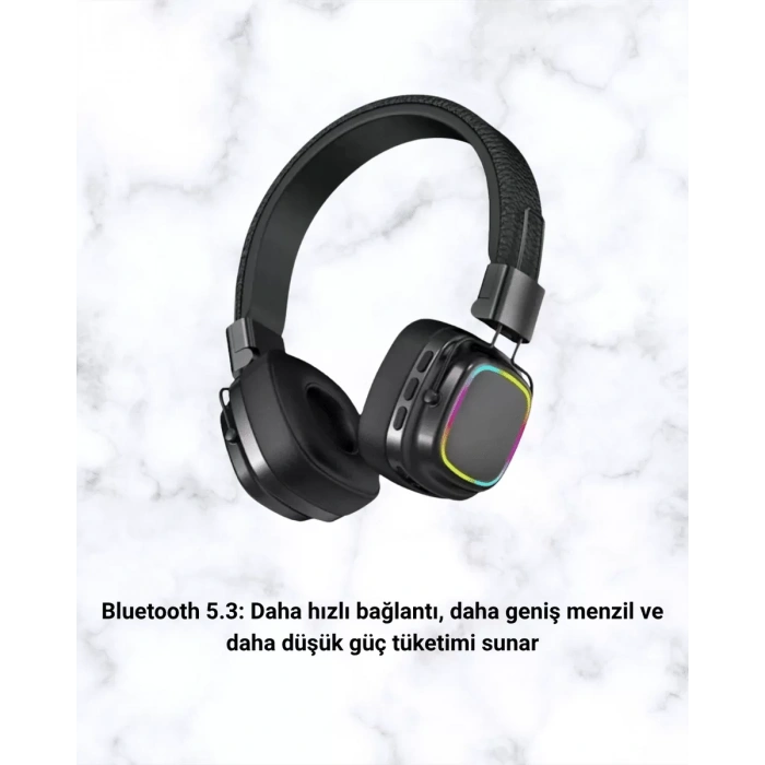 Nevamel® Renkli Işık Efektli Bluetooth 5.3 Müzik Kulaklığı Yeni Nesil