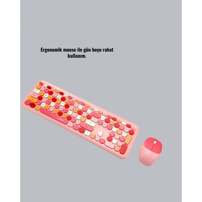 Nevamel Renkli Retro Tuş Takımlı Klavye – 3 Cihaz Bağlantısı Medya Kısayol Tuşları