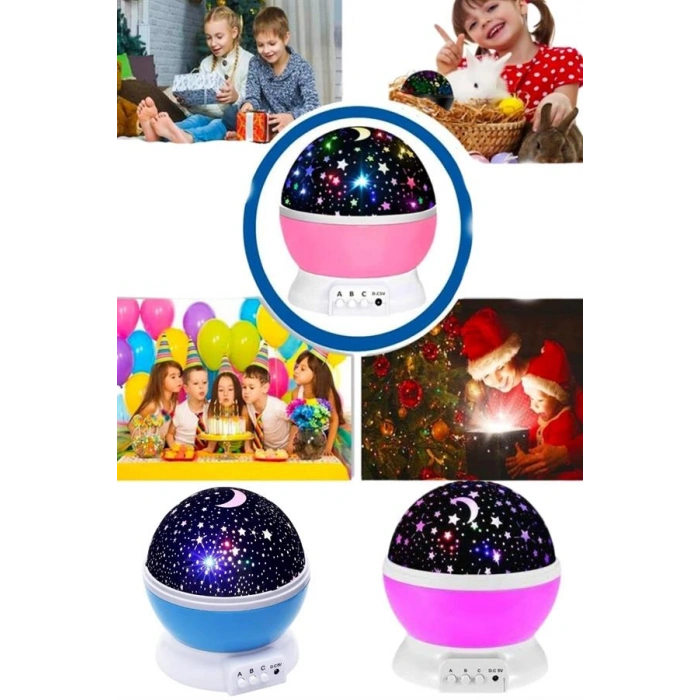 Nevamel Renkli Yıldızlı Gökyüzü Projeksiyon Gece Lambası Pilli ve USB Kablolu