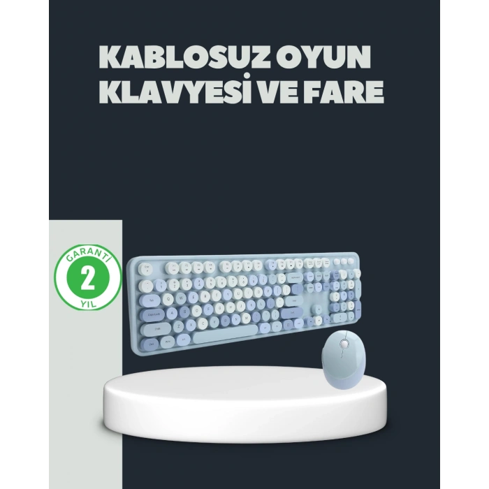 Nevamel Retro Daktilo Stilli Kablosuz Klavye Mouse Seti – Sessiz ve Şık